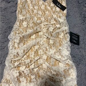 Lulu's Floral Lace Dress in Cream and White